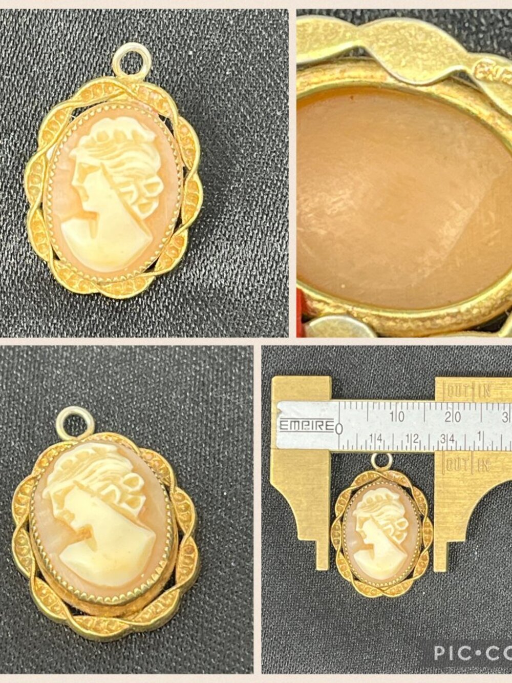 Vtg Estate Cameo Charm Genuine Shell Hand Carved Relief cc-1/20 12k Gold Filled